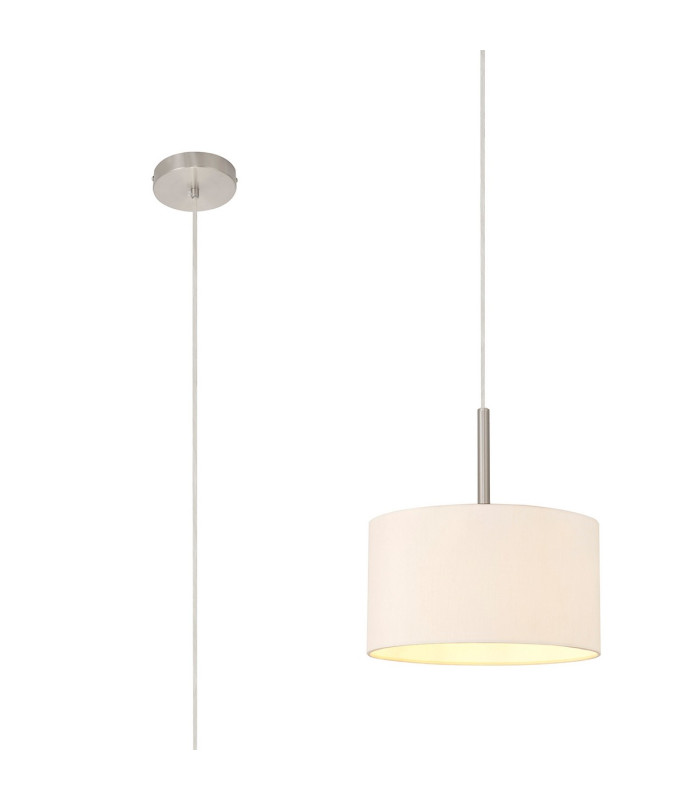 Baymont Satin Nickel E27 Single Pendant With 30cm x 17cm Dual Faux Silk Shade Nude Beige/Moonlight-1