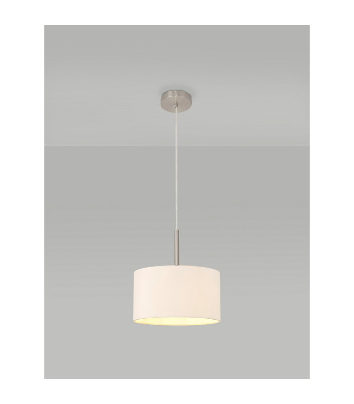 Baymont Satin Nickel E27 Single Pendant With 30cm x 17cm Dual Faux Silk Shade Nude Beige/Moonlight-2