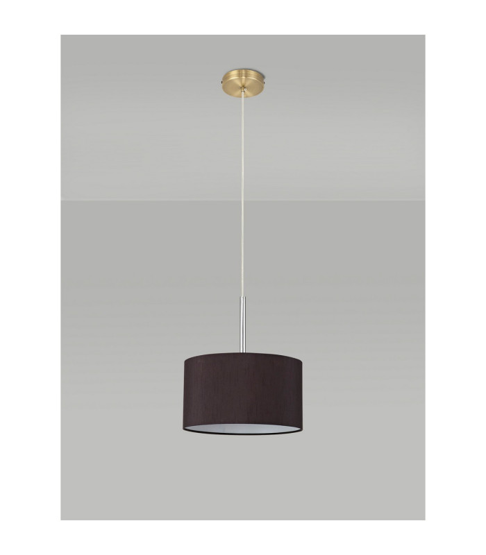 Baymont Antique Brass E27 Single Pendant With 30cm x 17cm Faux Silk Shade Black/White Laminate-12