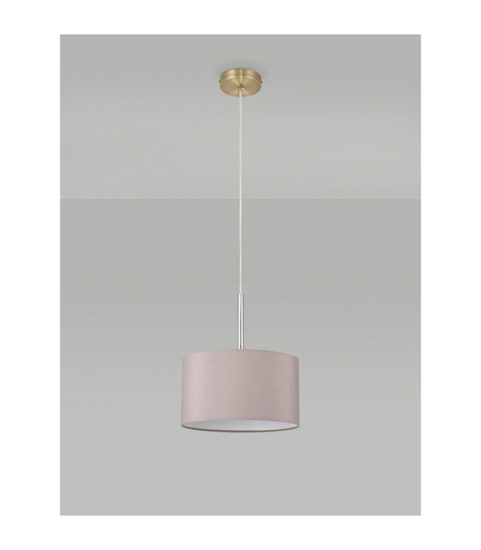 Baymont Antique Brass E27 Single Pendant With 30cm x 17cm Faux Silk Shade Grey/White Laminate-12