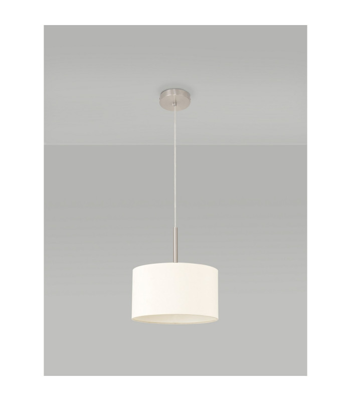 Baymont Satin Nickel E27 Single Pendant With 30cm x 17cm Faux Silk Shade Ivory Pearl/White Laminate-12