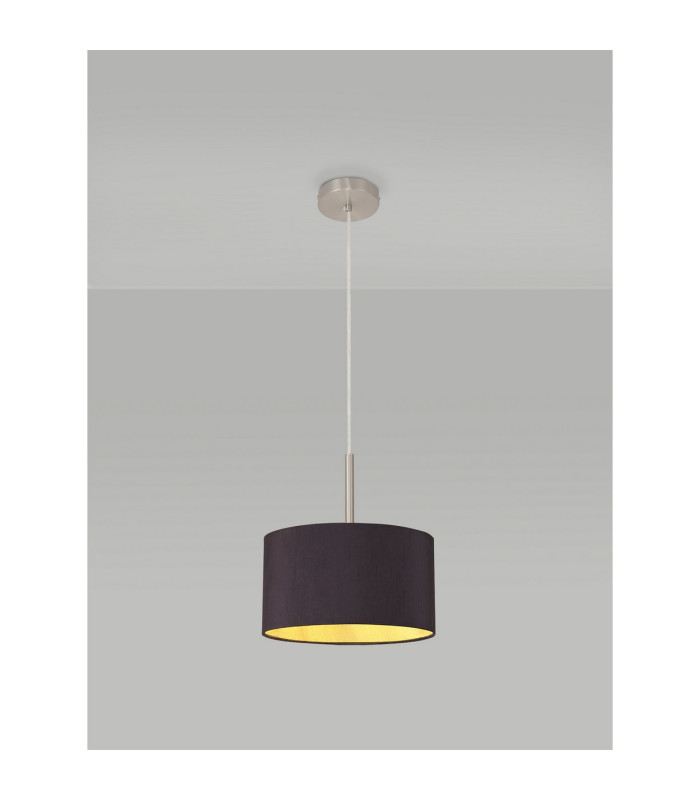 Baymont Satin Nickel E27 Single Pendant With 30cm x 17cm Dual Faux Silk Shade Midnight Black/Green Olive-2