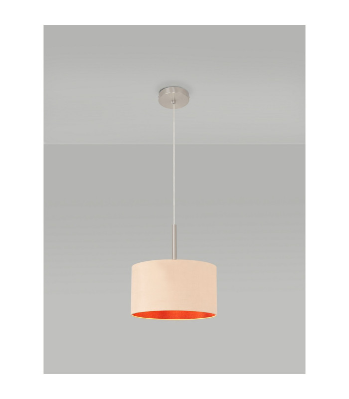 Baymont Satin Nickel E27 Single Pendant With 30cm x 17cm Dual Faux Silk Shade Antique Gold/Ruby-2