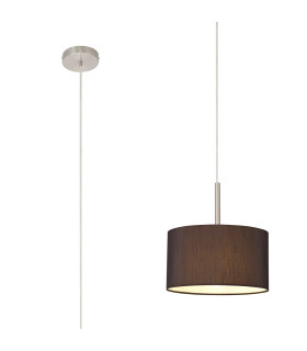 Baymont Satin Nickel E27 Single Pendant With 30cm x 17cm Faux Silk Shade Black/White Laminate-1