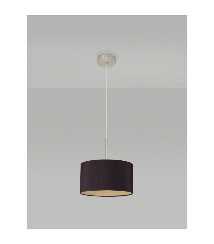 Baymont Satin Nickel E27 Single Pendant With 30cm x 17cm Dual Faux Silk Shade Midnight Black/Green Olive-12