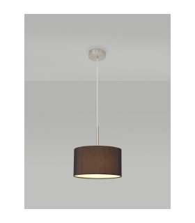 Baymont Satin Nickel E27 Single Pendant With 30cm x 17cm Faux Silk Shade Black/White Laminate-2