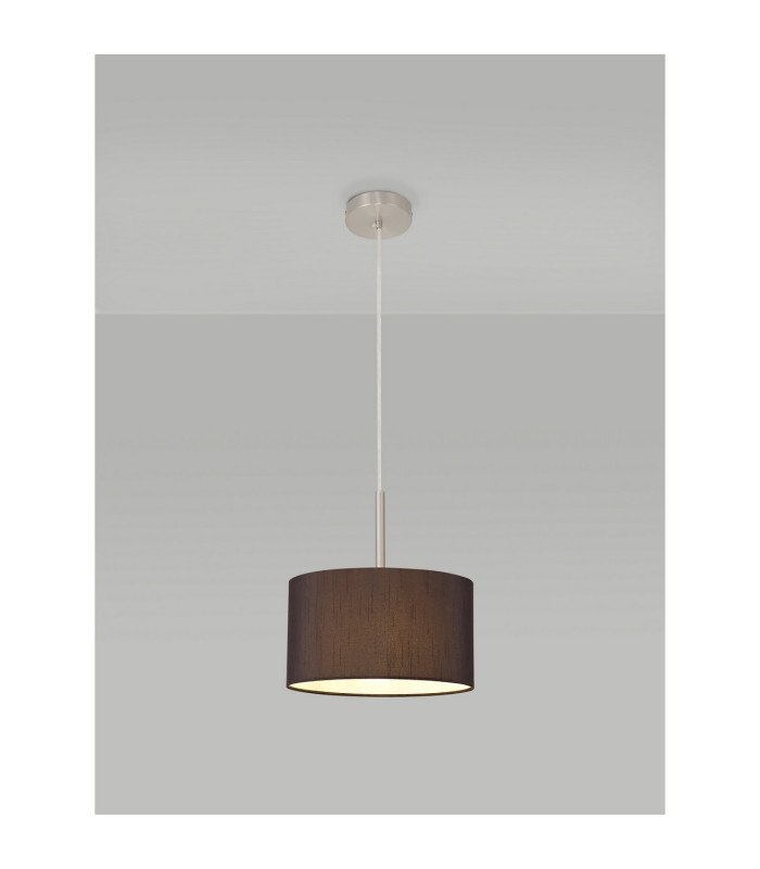 Baymont Satin Nickel E27 Single Pendant With 30cm x 17cm Faux Silk Shade Black/White Laminate-2