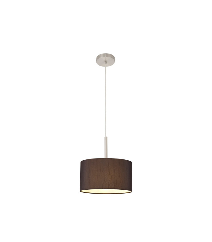 Baymont Satin Nickel E27 Single Pendant With 30cm x 17cm Faux Silk Shade Black/White Laminate-4