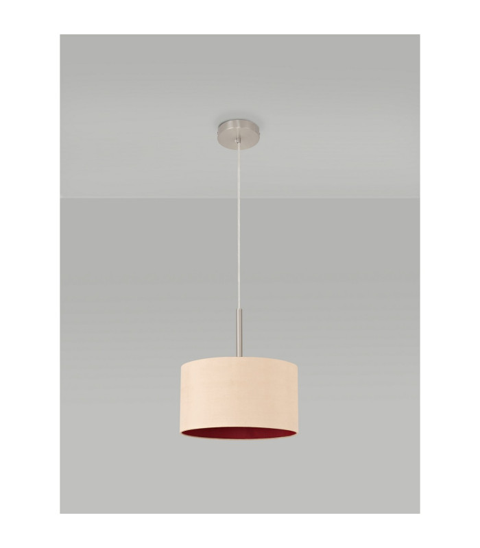 Baymont Satin Nickel E27 Single Pendant With 30cm x 17cm Dual Faux Silk Shade Antique Gold/Ruby-12