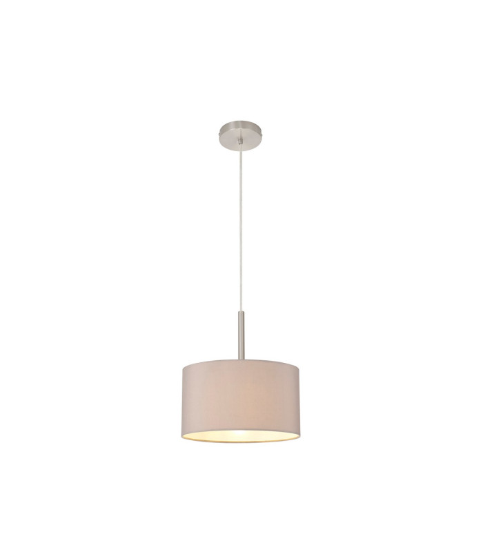 Baymont Satin Nickel E27 Single Pendant With 30cm x 17cm Faux Silk Shade Grey/White Laminate-4