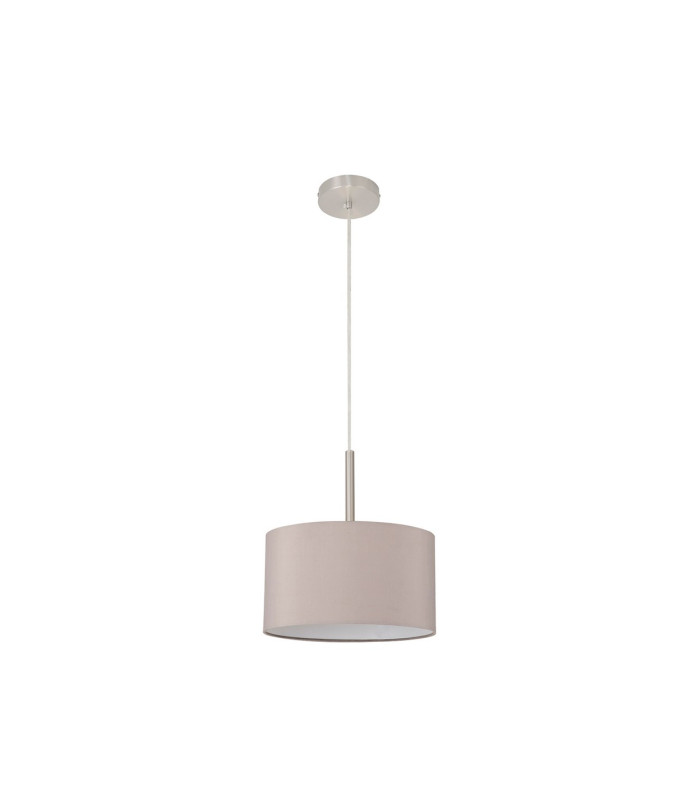 Baymont Satin Nickel E27 Single Pendant With 30cm x 17cm Faux Silk Shade Grey/White Laminate-5