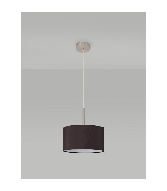 Baymont Satin Nickel E27 Single Pendant With 30cm x 17cm Faux Silk Shade Black/White Laminate-12
