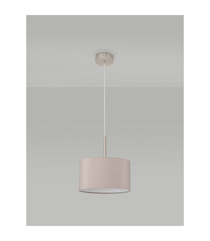 Baymont Satin Nickel E27 Single Pendant With 30cm x 17cm Faux Silk Shade Grey/White Laminate-12