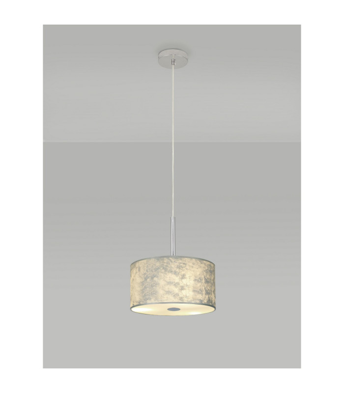 Baymont Polished Chrome E27 Single Pendant With 30cm x 17cm Silver Leaf Shade With Frosted/PC Acrylic Diffuser-2
