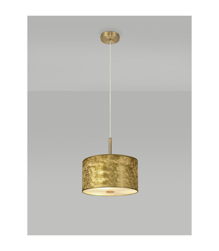 Baymont Antique Brass E27 Single Pendant With 30cm x 17cm Gold Leaf Shade With Frosted/AB Acrylic Diffuser-2