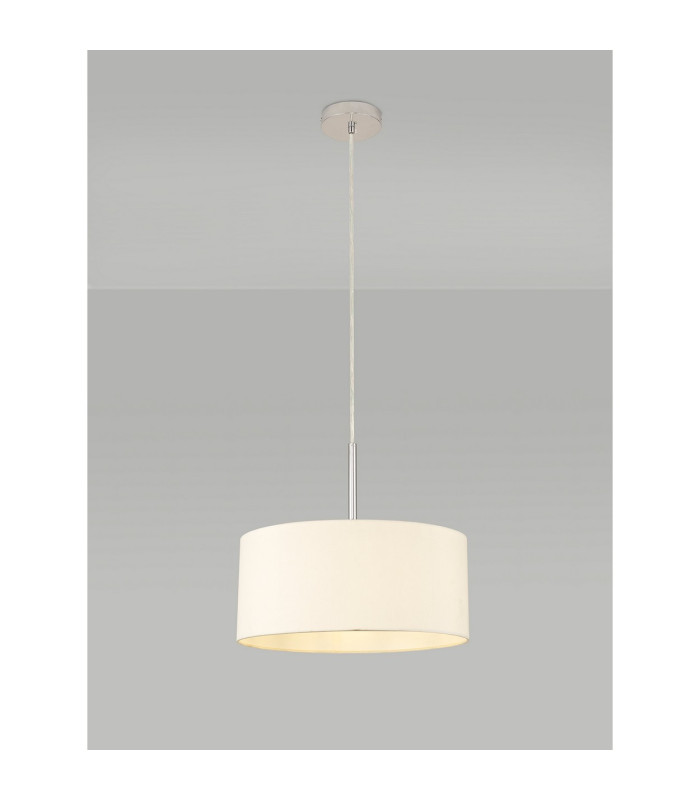 Baymont Polished Chrome E27 Universal Single Pendant With 40cm x 18cm Faux Silk Shade Ivory Pearl/White Laminate-2