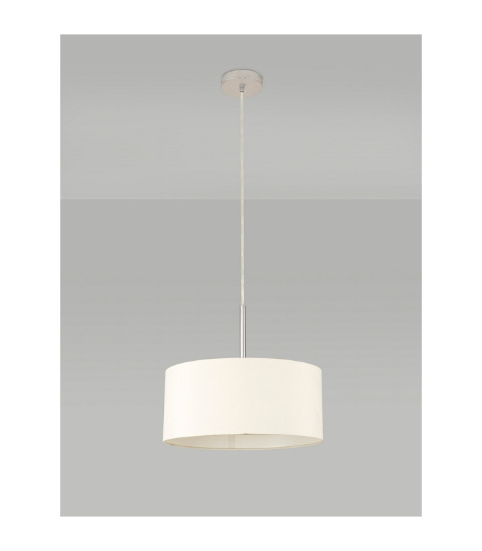 Baymont Polished Chrome E27 Universal Single Pendant With 40cm x 18cm Faux Silk Shade Ivory Pearl/White Laminate-12