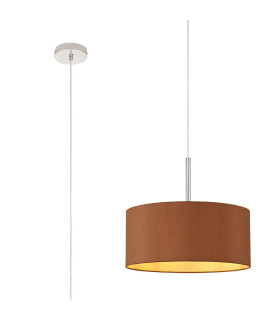 Baymont Polished Chrome E27 Universal Single Pendant With 40cm x 18cm Dual Faux Silk Shade Raw Cocoa/Grecian Bronze-1
