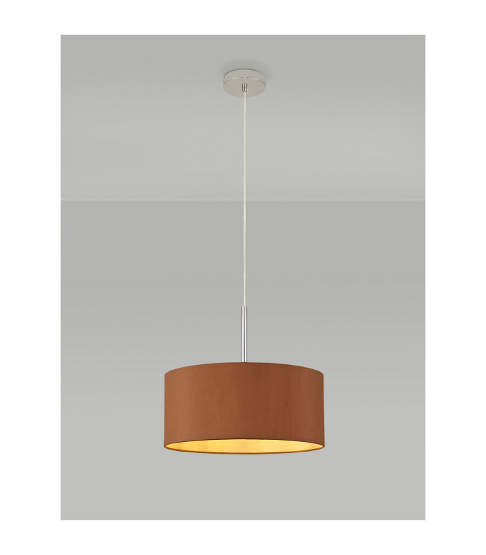 Baymont Polished Chrome E27 Universal Single Pendant With 40cm x 18cm Dual Faux Silk Shade Raw Cocoa/Grecian Bronze-2