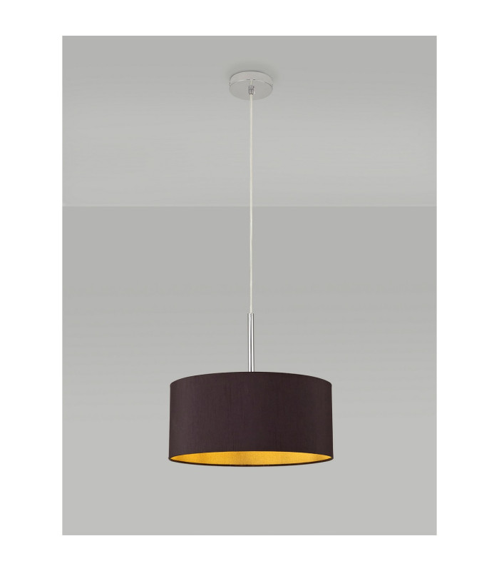 Baymont Polished Chrome E27 Universal Single Pendant With 40cm x 18cm Dual Faux Silk Shade Midnight Black/Green Olive-2