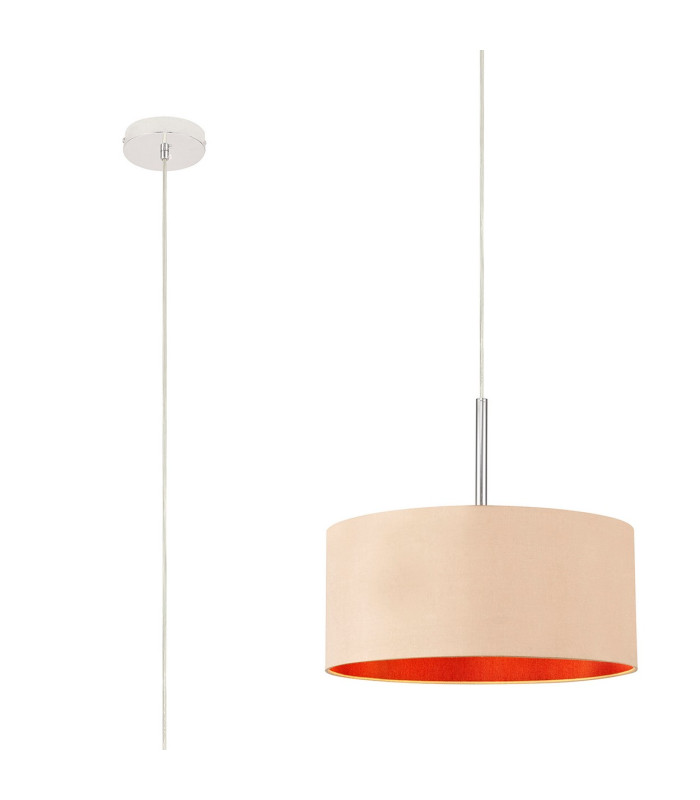 Baymont Polished Chrome E27 Universal Single Pendant With 40cm x 18cm Dual Faux Silk Shade Antique Gold/Ruby-1