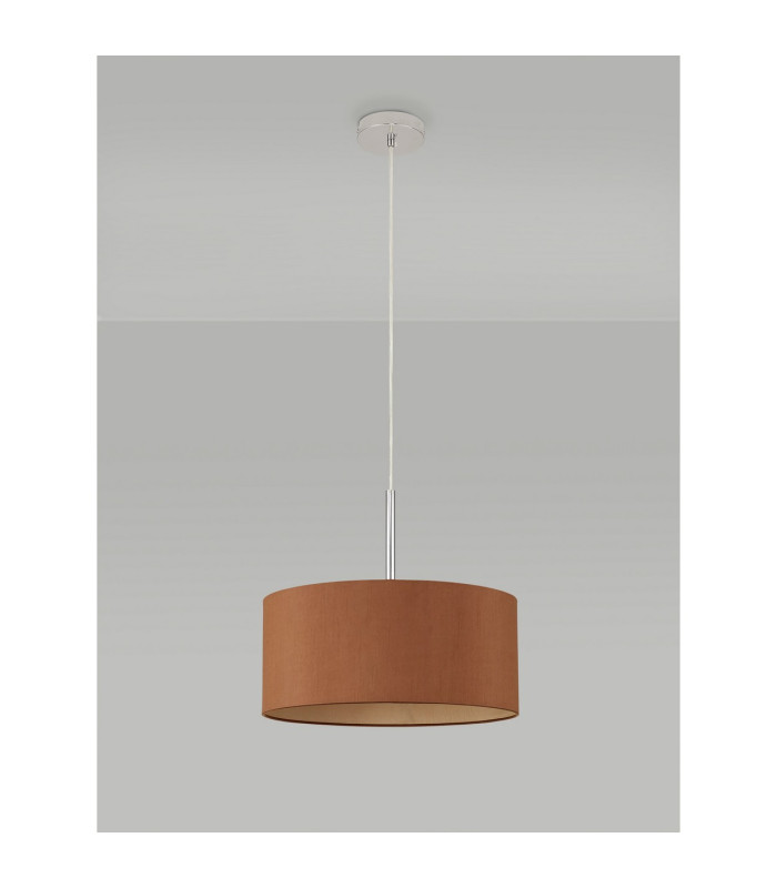 Baymont Polished Chrome E27 Universal Single Pendant With 40cm x 18cm Dual Faux Silk Shade Raw Cocoa/Grecian Bronze-12