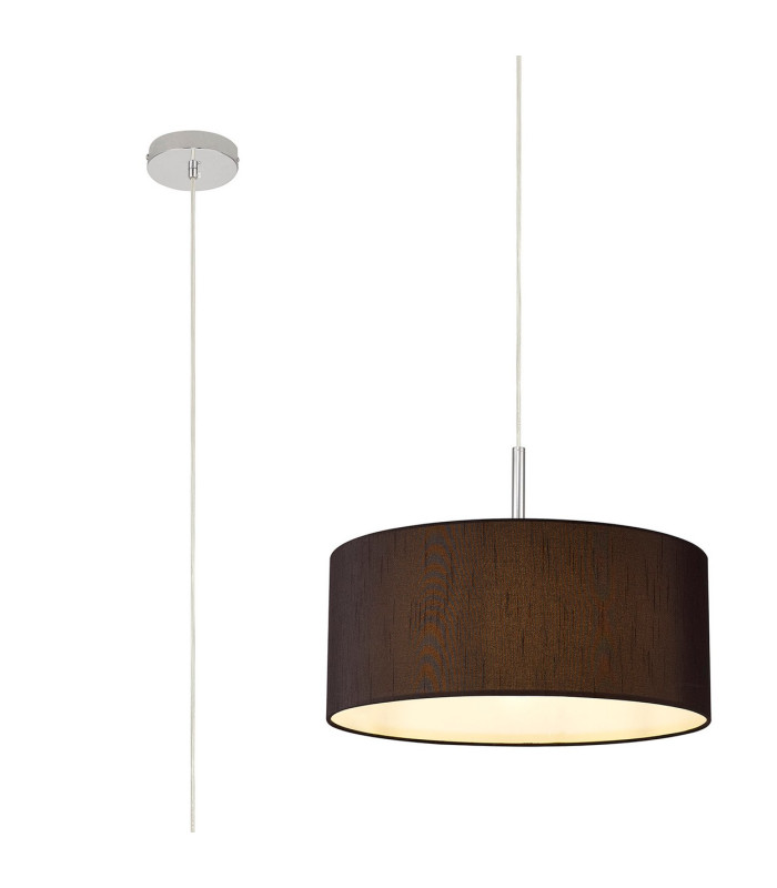 Baymont Polished Chrome E27 Universal Single Pendant With 40cm x 18cm Faux Silk Shade Black/White Laminate-1