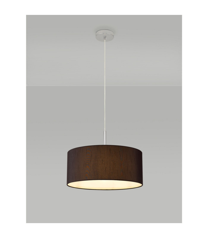 Baymont Polished Chrome E27 Universal Single Pendant With 40cm x 18cm Faux Silk Shade Black/White Laminate-2