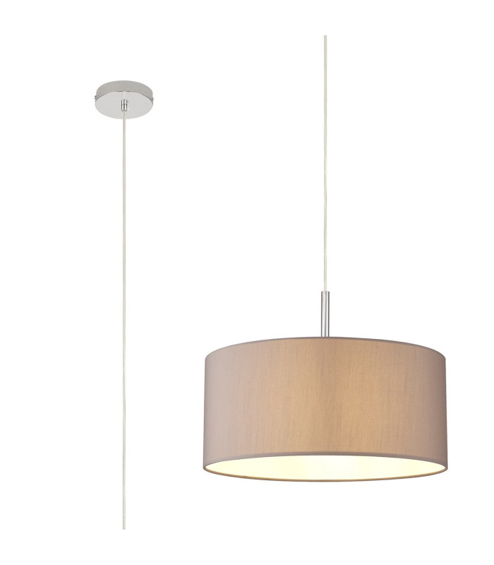 Baymont Polished Chrome E27 Universal Single Pendant With 40cm x 18cm Faux Silk Shade Grey/White Laminate-1