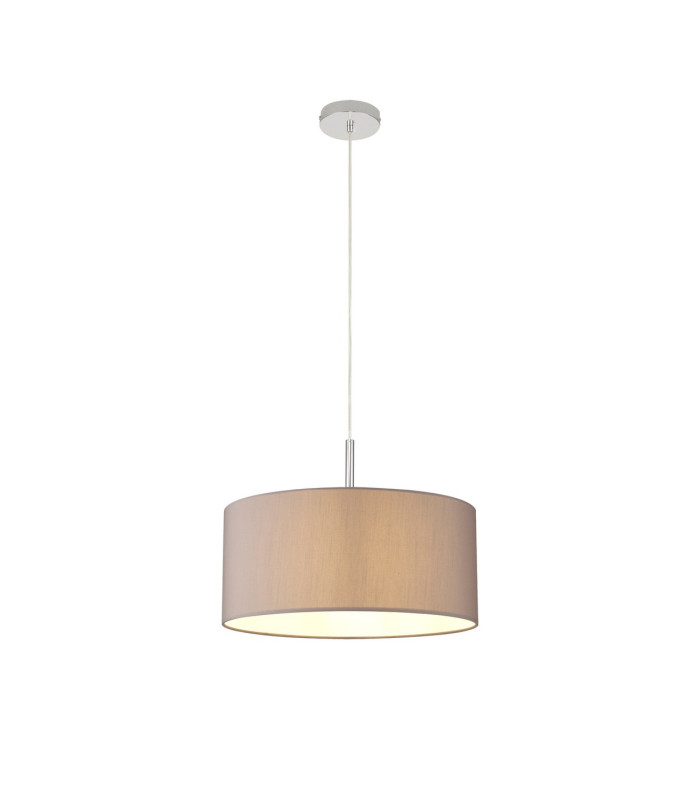 Baymont Polished Chrome E27 Universal Single Pendant With 40cm x 18cm Faux Silk Shade Grey/White Laminate-4