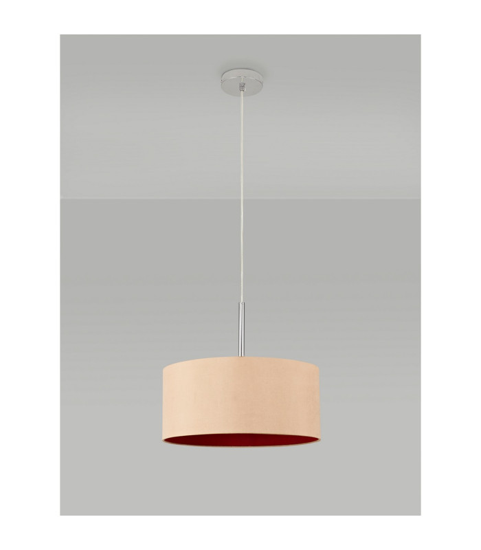 Baymont Polished Chrome E27 Universal Single Pendant With 40cm x 18cm Dual Faux Silk Shade Antique Gold/Ruby-12