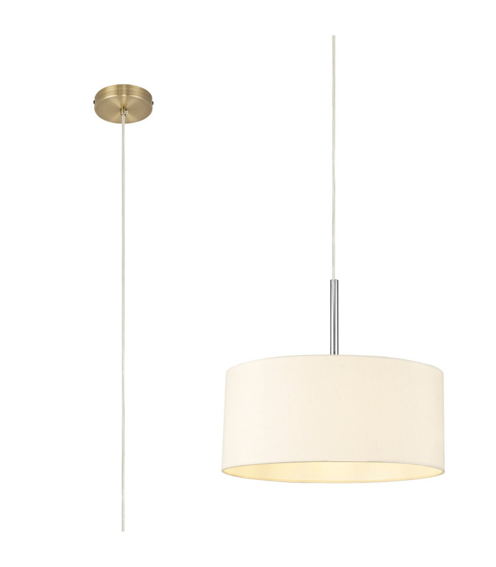 Baymont Antique Brass E27 Single Pendant With 40cm x 18cm Faux Silk Shade Ivory Pearl/White Laminate-1
