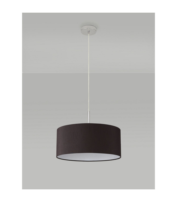 Baymont Polished Chrome E27 Universal Single Pendant With 40cm x 18cm Faux Silk Shade Black/White Laminate-12