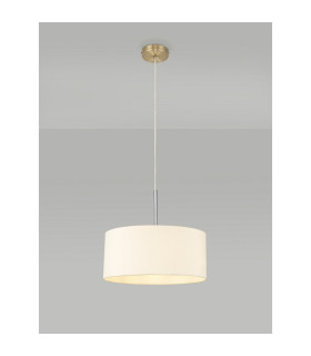 Baymont Antique Brass E27 Single Pendant With 40cm x 18cm Faux Silk Shade Ivory Pearl/White Laminate-2