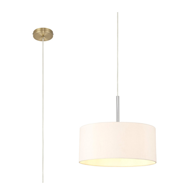 Baymont Antique Brass E27 Single Pendant With 40cm x 18cm Dual Faux Silk Shade Nude Beige/Moonlight-1