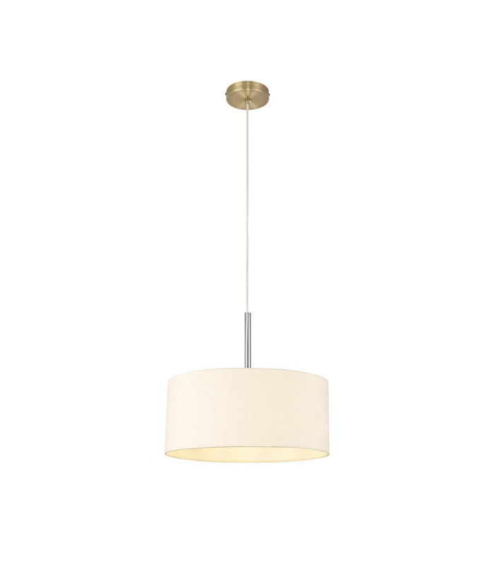 Baymont Antique Brass E27 Single Pendant With 40cm x 18cm Faux Silk Shade Ivory Pearl/White Laminate-4
