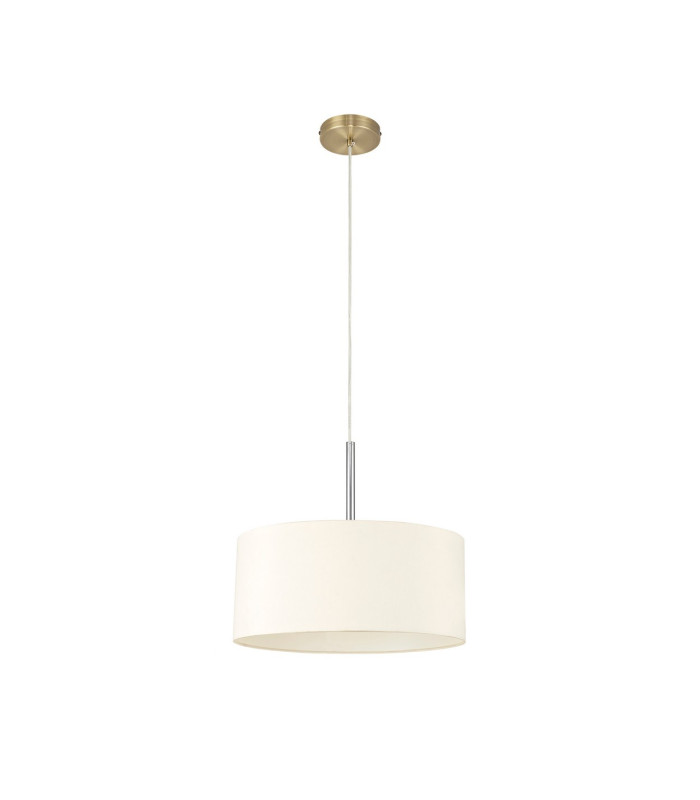 Baymont Antique Brass E27 Single Pendant With 40cm x 18cm Faux Silk Shade Ivory Pearl/White Laminate-5