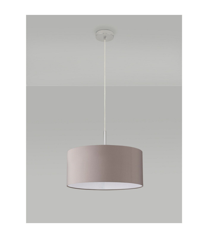 Baymont Polished Chrome E27 Universal Single Pendant With 40cm x 18cm Faux Silk Shade Grey/White Laminate-12