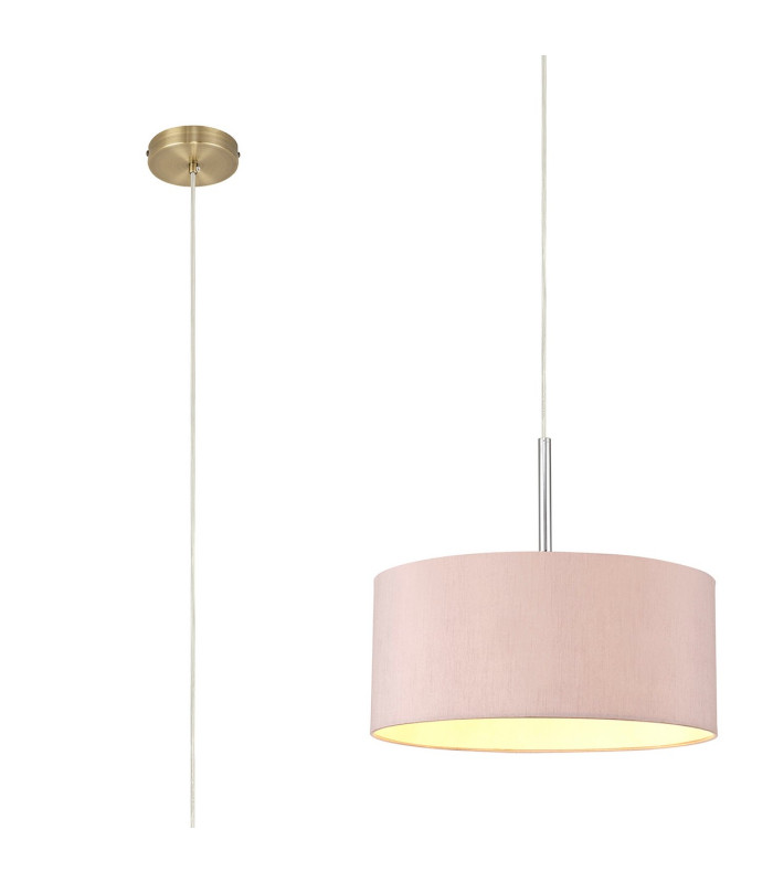 Baymont Antique Brass E27 Single Pendant With 40cm x 18cm Dual Faux Silk Shade Taupe/Halo Gold-1
