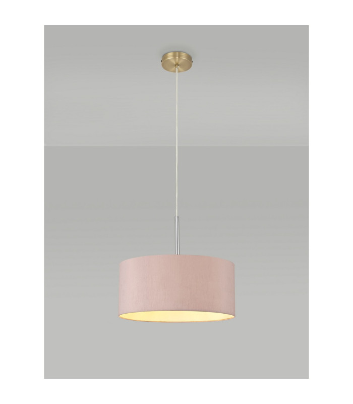 Baymont Antique Brass E27 Single Pendant With 40cm x 18cm Dual Faux Silk Shade Taupe/Halo Gold-2