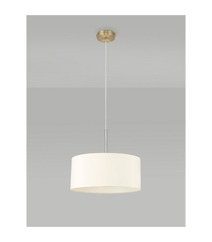 Baymont Antique Brass E27 Single Pendant With 40cm x 18cm Faux Silk Shade Ivory Pearl/White Laminate-12