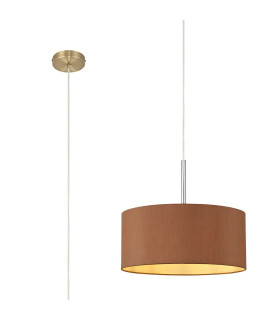 Baymont Antique Brass E27 Single Pendant With 40cm x 18cm Dual Faux Silk Shade Raw Cocoa/Grecian Bronze-1
