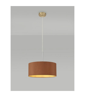 Baymont Antique Brass E27 Single Pendant With 40cm x 18cm Dual Faux Silk Shade Raw Cocoa/Grecian Bronze-2