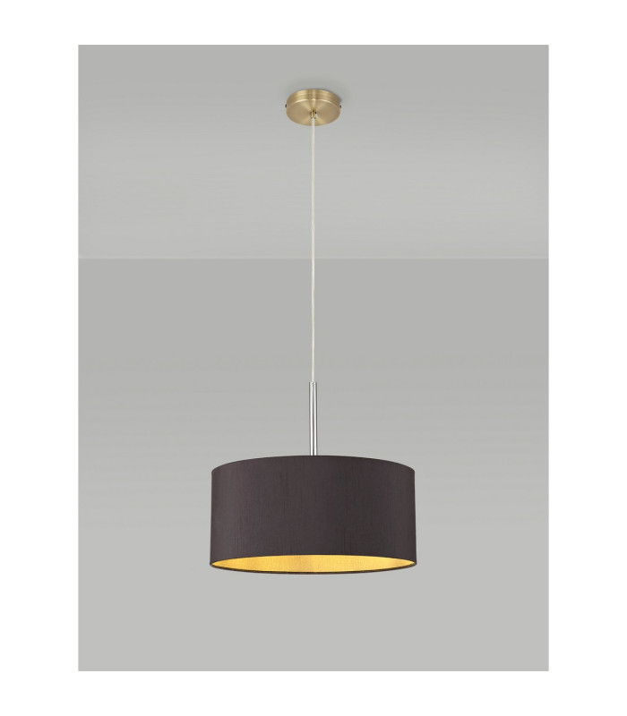 Baymont Antique Brass E27 Single Pendant With 40cm x 18cm Dual Faux Silk Shade Midnight Black/Green Olive-2