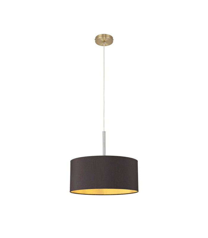 Baymont Antique Brass E27 Single Pendant With 40cm x 18cm Dual Faux Silk Shade Midnight Black/Green Olive-4