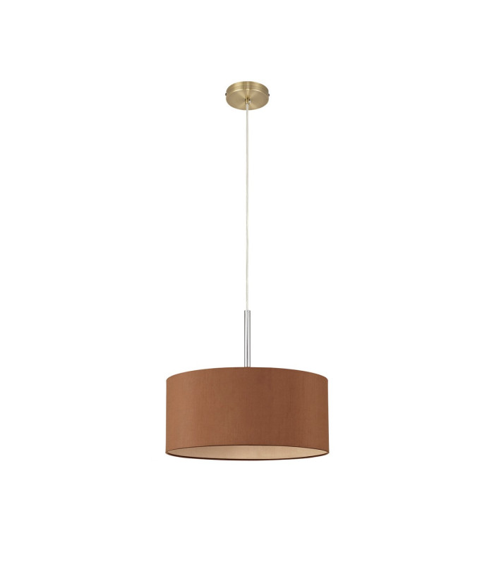 Baymont Antique Brass E27 Single Pendant With 40cm x 18cm Dual Faux Silk Shade Raw Cocoa/Grecian Bronze-5