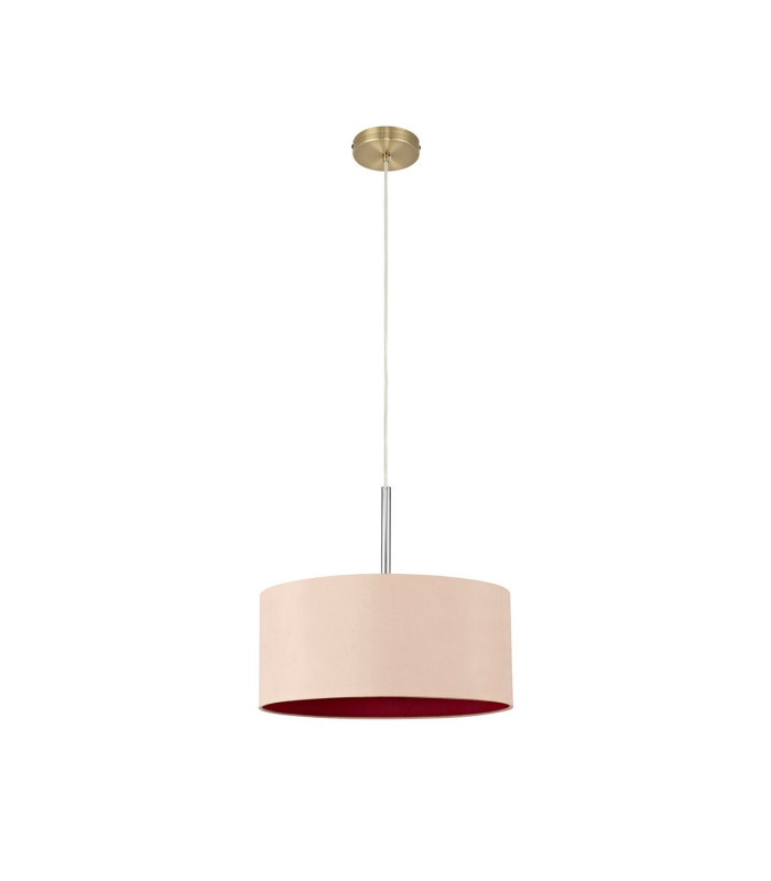 Baymont Antique Brass E27 Single Pendant With 40cm x 18cm Dual Faux Silk Shade Antique Gold/Ruby-5