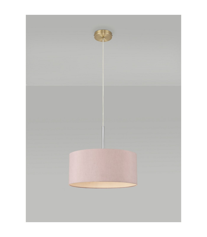 Baymont Antique Brass E27 Single Pendant With 40cm x 18cm Dual Faux Silk Shade Taupe/Halo Gold-12
