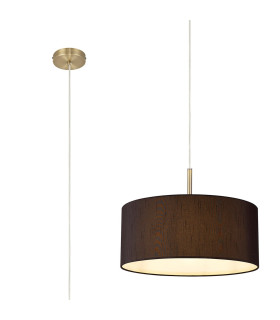 Baymont Antique Brass E27 Single Pendant With 40cm x 18cm Faux Silk Shade Black/White Laminate-1