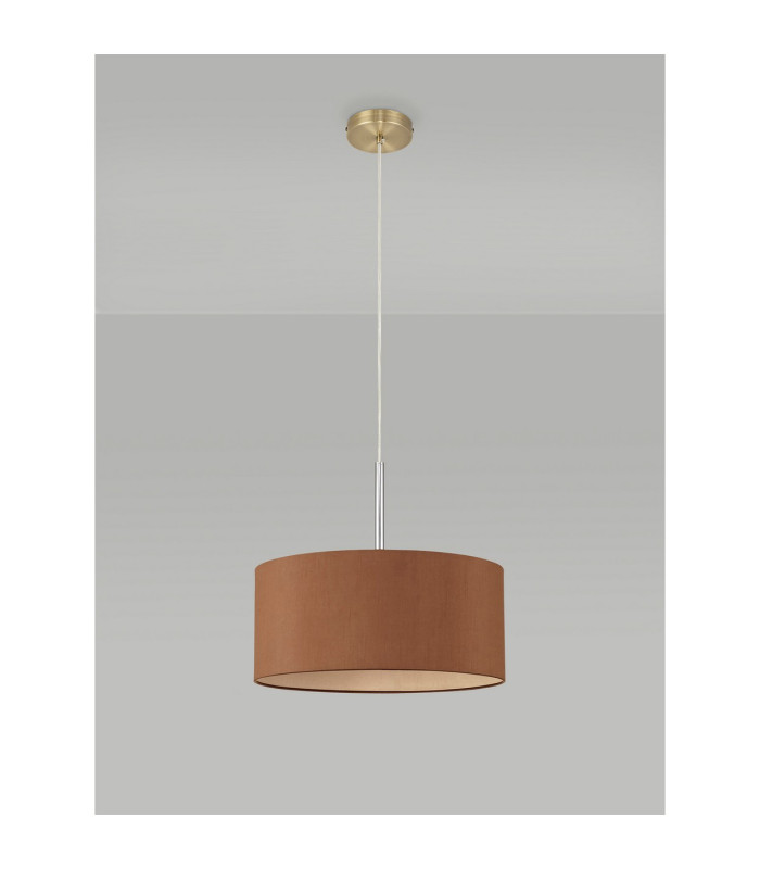 Baymont Antique Brass E27 Single Pendant With 40cm x 18cm Dual Faux Silk Shade Raw Cocoa/Grecian Bronze-12